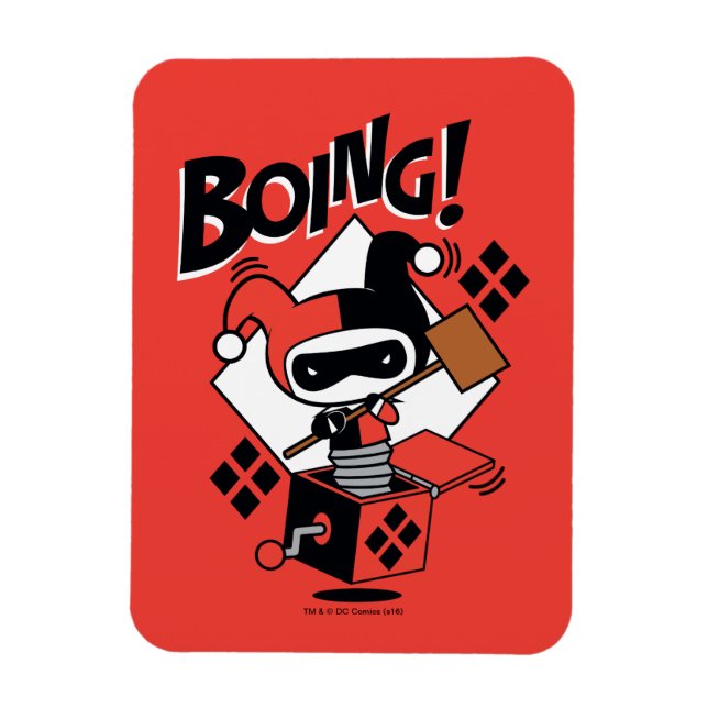 Chibi Harley-Quinn-in-A-box med hammer Magnet (Vertikal)
