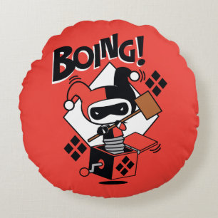 Chibi Harley-Quinn-in-A-box med hammer Rund Kudde