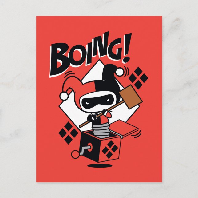 Chibi Harley-Quinn-in-A-box med hammer Vykort (Framsida)