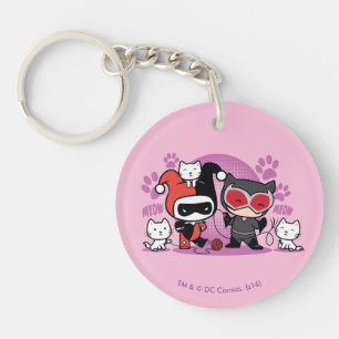 Chibi Harley Quinn och Chibi Catwomen med katter