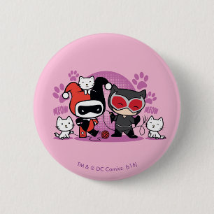 Chibi Harley Quinn och Chibi Catwomen med katter Knapp