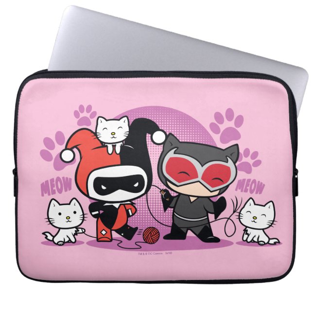 Chibi Harley Quinn och Chibi Catwomen med katter Laptop Fodral (Framsidan)