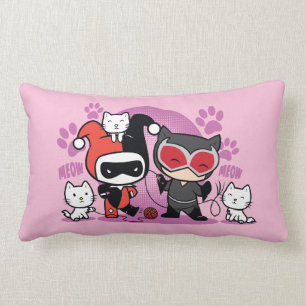 Chibi Harley Quinn och Chibi Catwomen med katter Lumbarkudde