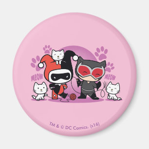 Chibi Harley Quinn och Chibi Catwomen med katter Magnet