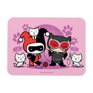 Chibi Harley Quinn och Chibi Catwomen med katter Magnet
