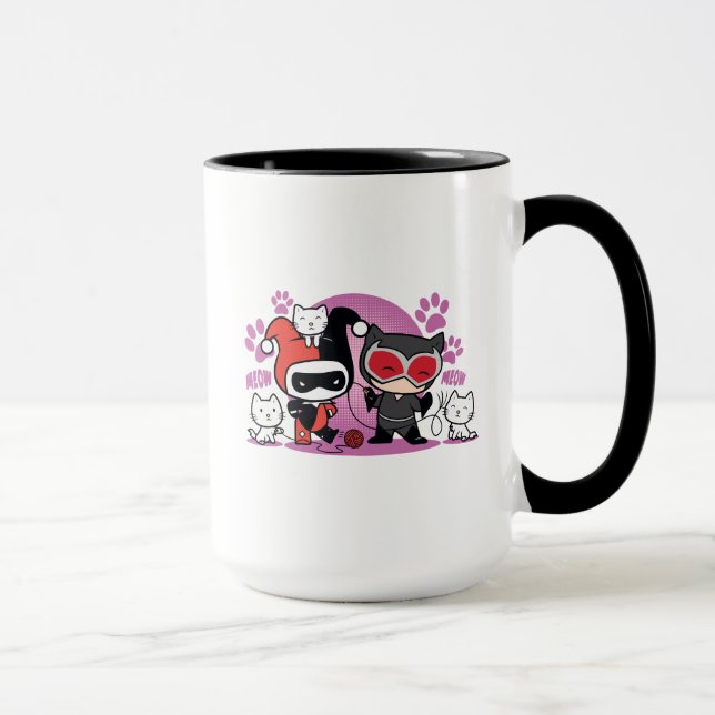 Chibi Harley Quinn och Chibi Catwomen med katter Mugg (Höger)