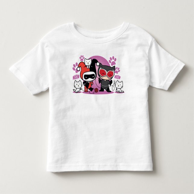 Chibi Harley Quinn och Chibi Catwomen med katter Tee Shirt (Framsida)