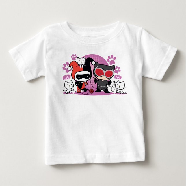 Chibi Harley Quinn och Chibi Catwomen med katter Tee Shirt (Framsida)