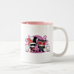 Chibi Harley Quinn och Chibi Catwomen med katter Två-Tonad Mugg