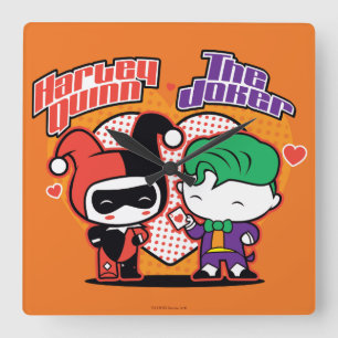 Chibi Harley Quinn och Chibi Joker Hearts Fyrkantig Klocka