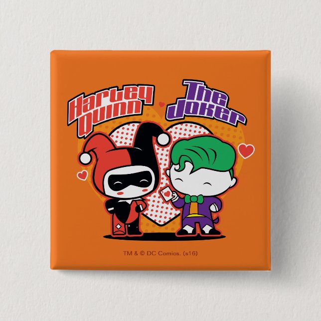 Chibi Harley Quinn och Chibi Joker Hearts Knapp (Framsida)