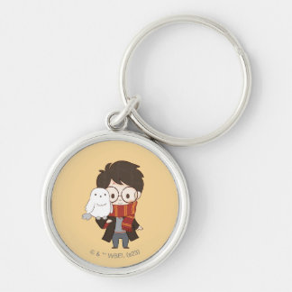 Chibi HARRY POTTER™ & Hedwig Rund Silverfärgad Nyckelring