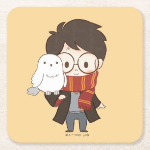 Chibi HARRY POTTER™ & Hedwig Underlägg Papper Kvadrat