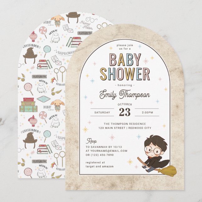Chibi Harry Potter Wizard Baby Shower Inbjudningar (Fram/baksida)