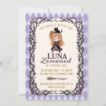 Chibi Häxa Ett 1-års inbjudan Vattenfärg