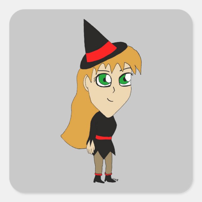 chibi-häxa fyrkantigt klistermärke (Framsida)