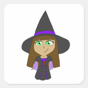 chibi-häxa fyrkantigt klistermärke