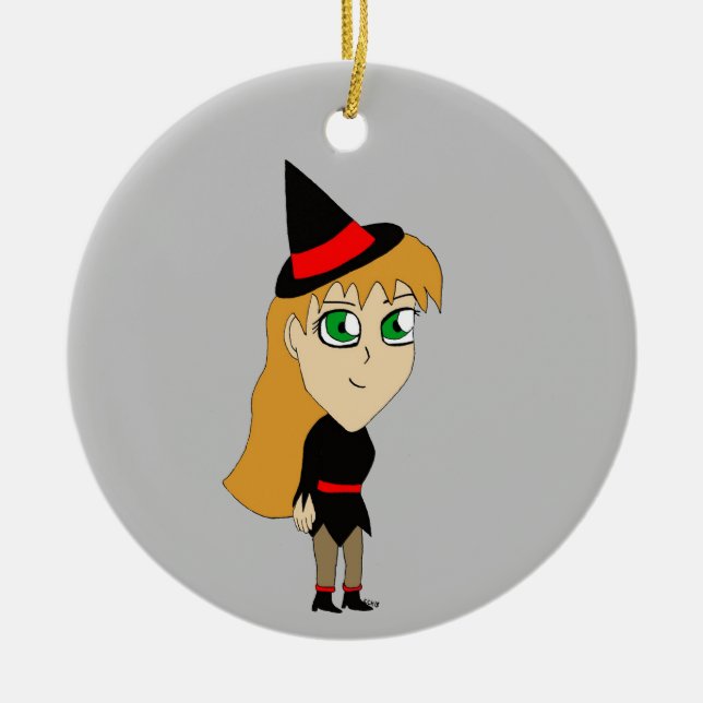 chibi-häxa julgransprydnad keramik (Framsidan)
