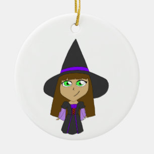 chibi-häxa julgransprydnad keramik