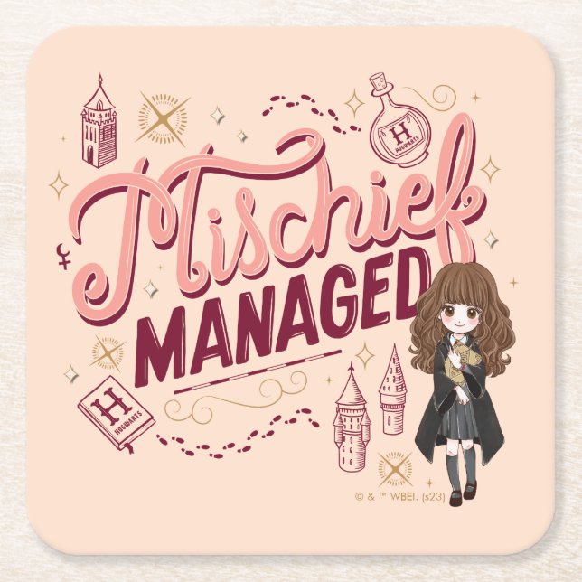 Chibi Hermione "MisChief Managed" Underlägg Papper Kvadrat (Framsidan)