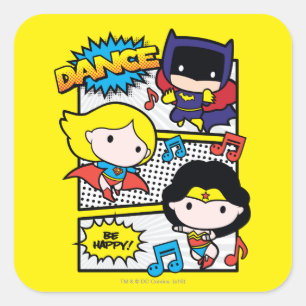 Chibi Heroes Dancing Fyrkantigt Klistermärke