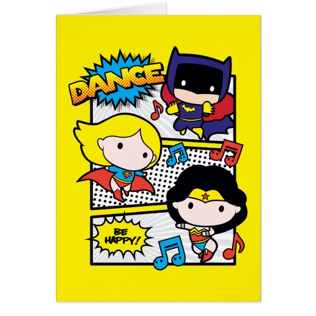 Chibi Heroes Dancing Hälsningskort (Framsidan)