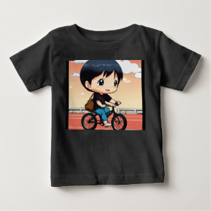 Chibi japansk man på cykel i svart t-shirt