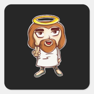 Chibi Jesus Kristus Kawaii God Roligt Christian An Fyrkantigt Klistermärke