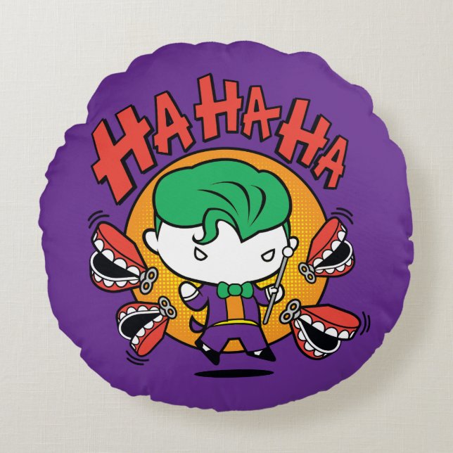 Chibi Joker med Leksak Teeth Rund Kudde (Framsidan)