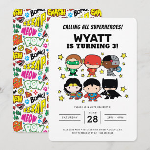 Chibi Justice League Birthday-inbjudan Inbjudningar