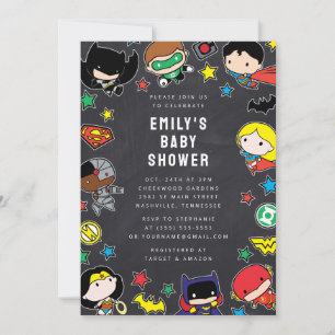Chibi Justice League Chalkboard Baby Shower Inbjudningar
