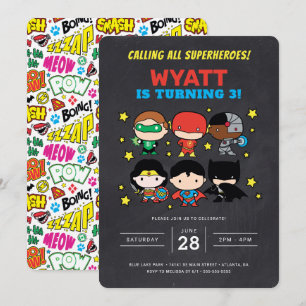 Chibi Justice League Chalkboard Birthday-inbjudan Inbjudningar