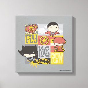 Chibi Justice League Flyg, Kick, Springa Canvastryck
