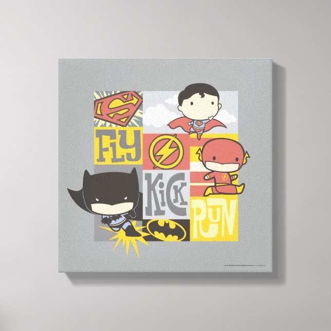 Chibi Justice League | Flyg, Kick, Springa Canvastryck (Framsida)
