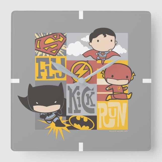 Chibi Justice League| Flyg, Kick, Springa Fyrkantig Klocka (Framsida)