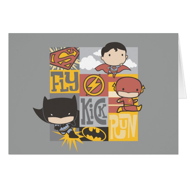 Chibi Justice League | Flyg, Kick, Springa Hälsningskort (Framsidan Horizontal)