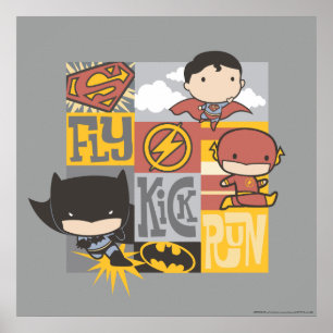 Chibi Justice League   Flyg, Kick, Springa Poster