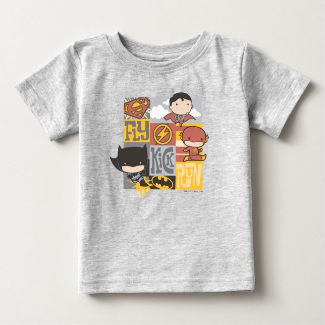 Chibi Justice League | Flyg, Kick, Springa T Shirt (Framsida)