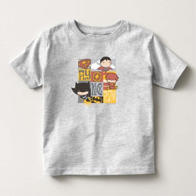 Chibi Justice League | Flyg, Kick, Springa T Shirt (Framsida)