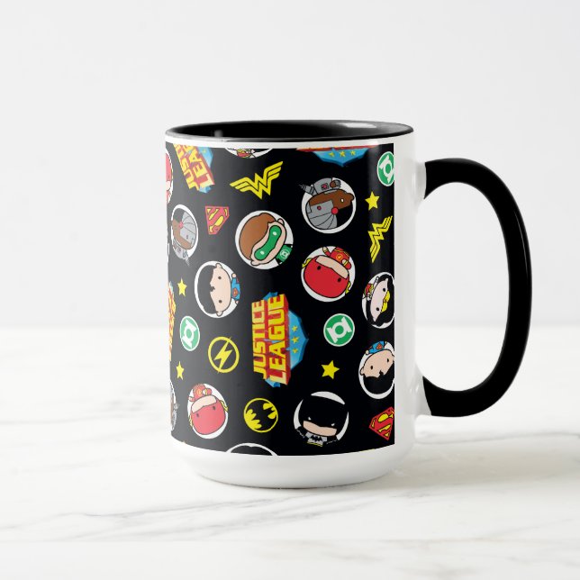 Chibi Justice League Heroes och Logotyper Mönster Mugg (Höger)