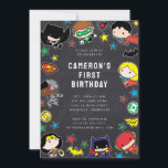 Chibi Justice League Kids Chalkboard Birthday Inbjudningar<br><div class="desc">Inbjudan alla din familj och vänner till ditt barns födelsedag med dessa inbjudningar från Chibi Justice League. Anpassa genom att lägga till all information om party!</div>