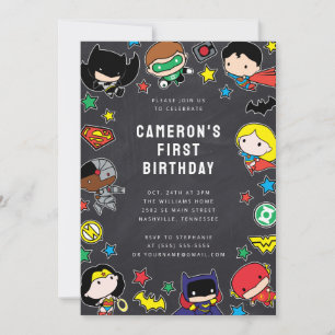 Chibi Justice League Kids Chalkboard Birthday Inbjudningar