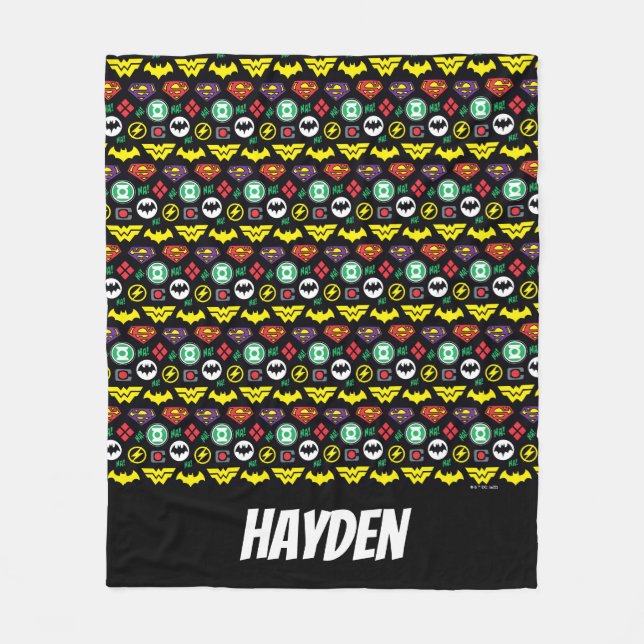 Chibi Justice League Logotyp Mönster Fleecefilt (Framsidan)