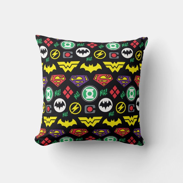 Chibi Justice League Logotyp Mönster Kudde (Framsida)