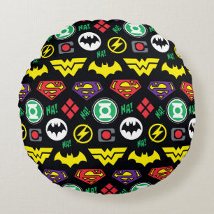 Chibi Justice League Logotyp Mönster Rund Kudde