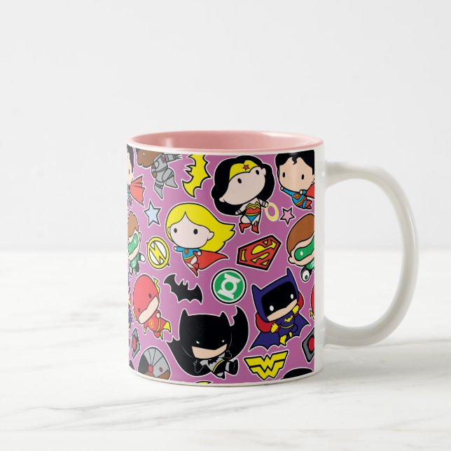 Chibi Justice League Mönster på Lila Två-Tonad Mugg (Höger)