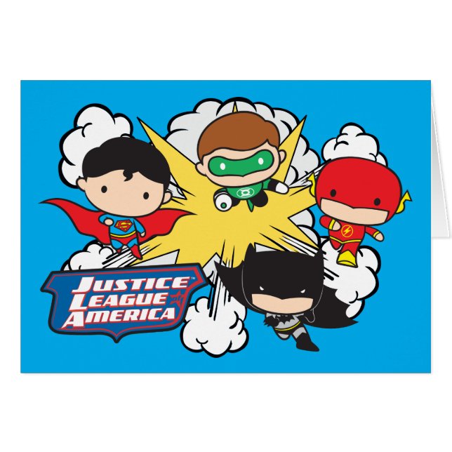 Chibi Justice League of America Explosion Hälsningskort (Framsidan Horizontal)