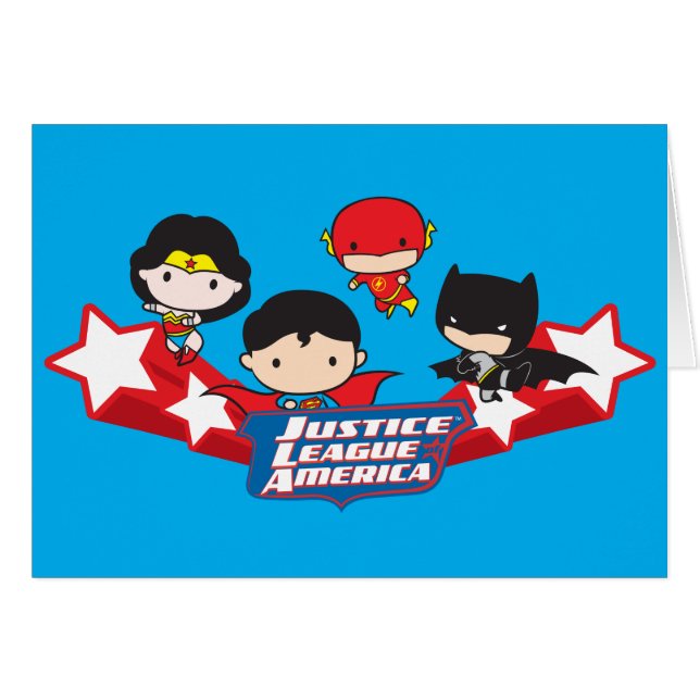 Chibi Justice League of America Stars Hälsningskort (Framsidan Horizontal)