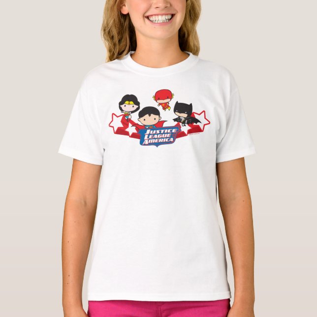 Chibi Justice League of America Stars T Shirt (Framsida)