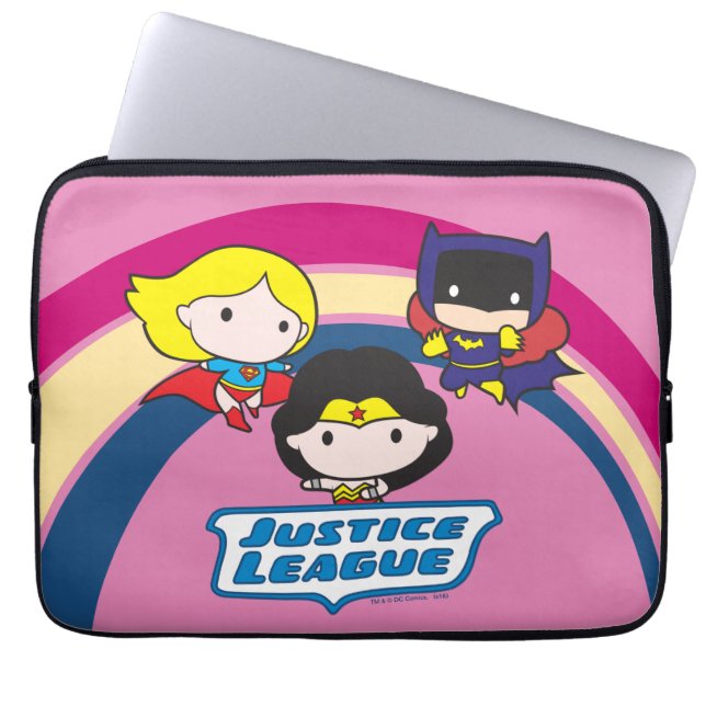 Chibi Justice League Rainbow Laptop Sleeve (Framsidan)